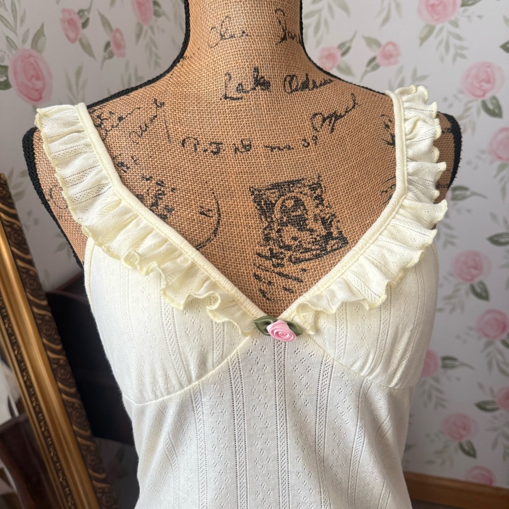 Butter Yellow Ruffle Camisole With Pink Rosette - Picture 3 of 4